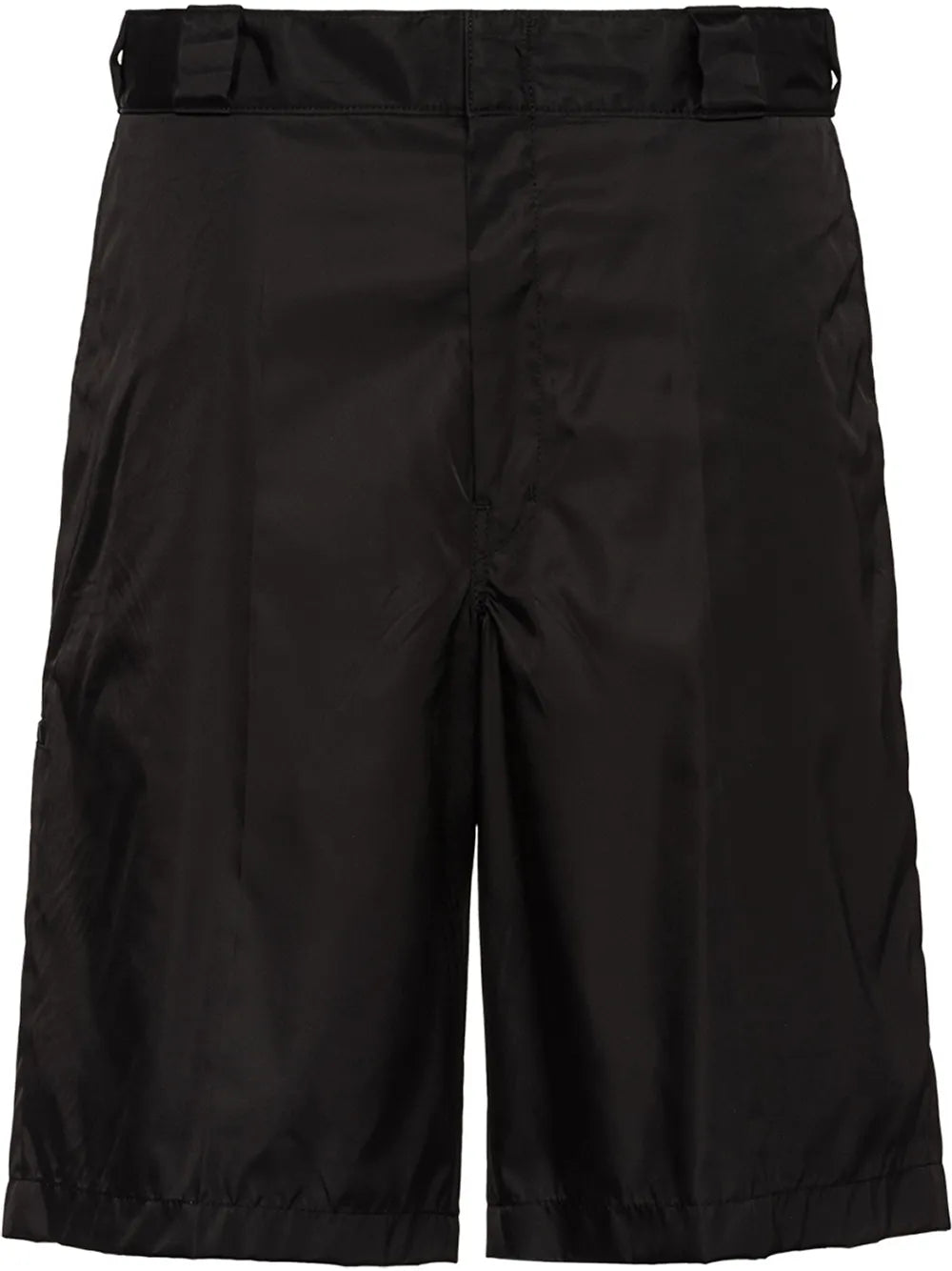 Shorts Nero in Nylon con Placchetta Laterale Logo Prada