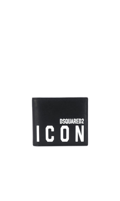 PORTAFOGLI NERO IN PELLE CON SCRITTA ICON LOGO DSQUARED